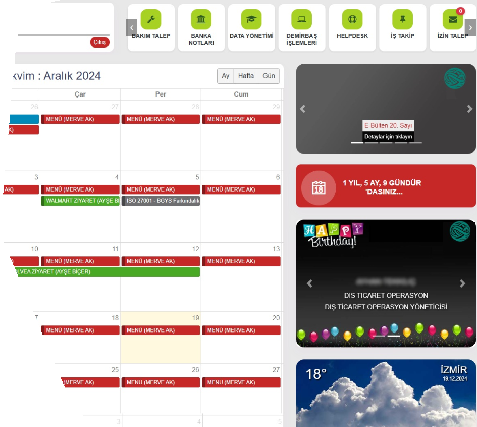 WebPortal Dashboard ile tüm personeller tek çatı altında.